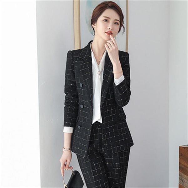 women's two piece pants fashion white black suit women spring autumn large size high-quality ol plaid business profession sets
women's two piece pants fashion white black suit women spring autumn large size high-quality ol plaid business profession sets
