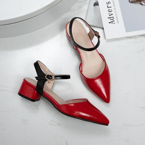 pointed thick heel contrast color splice fresh and simple low sandals summer women's shoes, Black
pointed thick heel contrast color splice fresh and simple low sandals summer women's shoes, Black