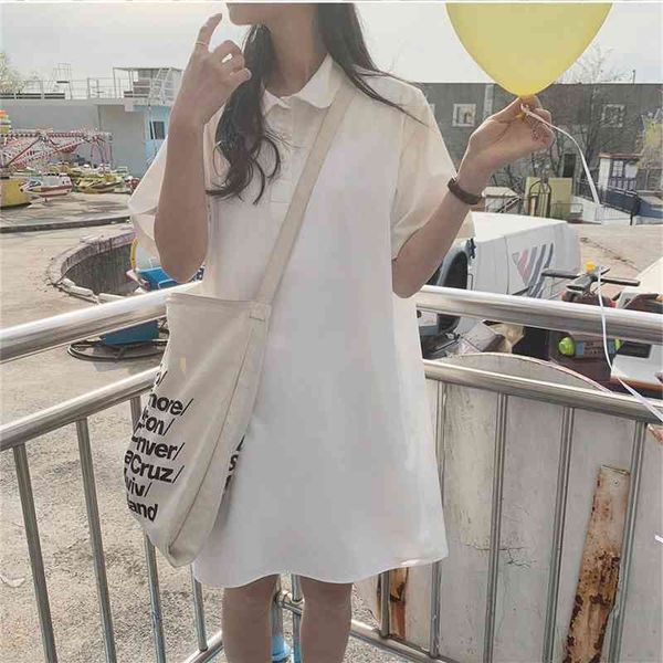 students plus size loose straight girls dress summer white blue collar solid short sleeve women dresses robe vestido 210417, Black;gray
students plus size loose straight girls dress summer white blue collar solid short sleeve women dresses robe vestido 210417, Black;gray