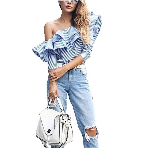 women's blouses & shirts 2021 women trendy two layers blue striped ruffles summer casual shirt elegant stylish off the shoulder blouse, White
women's blouses & shirts 2021 women trendy two layers blue striped ruffles summer casual shirt elegant stylish off the shoulder blouse, White
