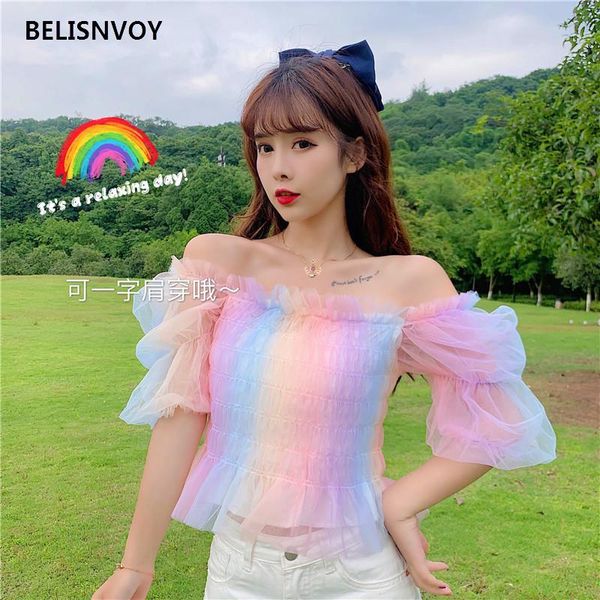 women's blouses & shirts off shoulder summer women crop slash neck rainbow mesh ruffles blouse puff sleeve night club feminine chic sh, White
women's blouses & shirts off shoulder summer women crop slash neck rainbow mesh ruffles blouse puff sleeve night club feminine chic sh, White