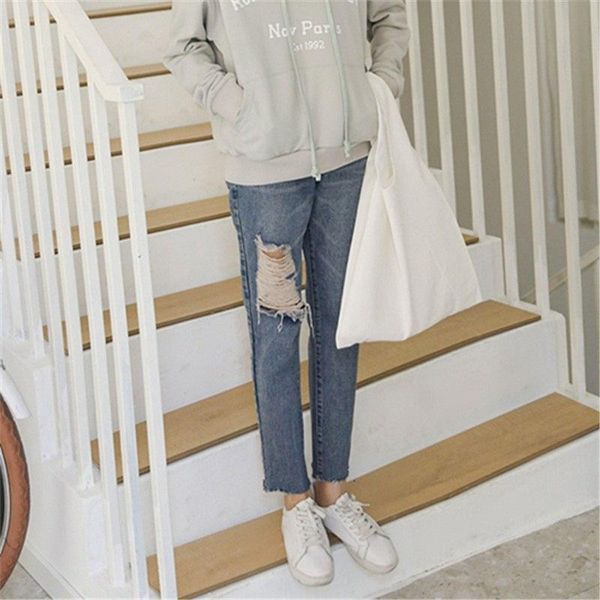 women's jeans korean autumn winter streetwear hole high waist was thin old worn denim harem pants women, Blue
women's jeans korean autumn winter streetwear hole high waist was thin old worn denim harem pants women, Blue