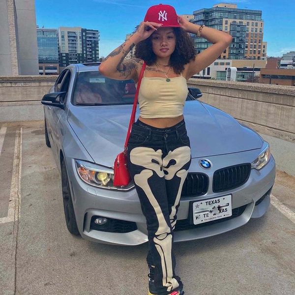 women's jeans fmzxg cotton women aesthetic bone printing high street casual biker style waist stretchy skinny female trousers, Blue
women's jeans fmzxg cotton women aesthetic bone printing high street casual biker style waist stretchy skinny female trousers, Blue