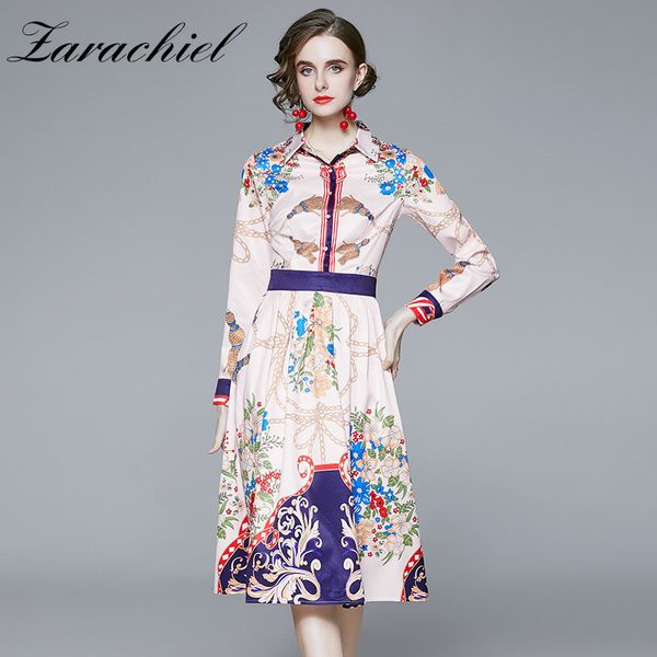 women chic fashion flower printed pleated midi dress vintage shirt collar long sleeve female dresses vestidos mujer 210416, Black;gray
women chic fashion flower printed pleated midi dress vintage shirt collar long sleeve female dresses vestidos mujer 210416, Black;gray