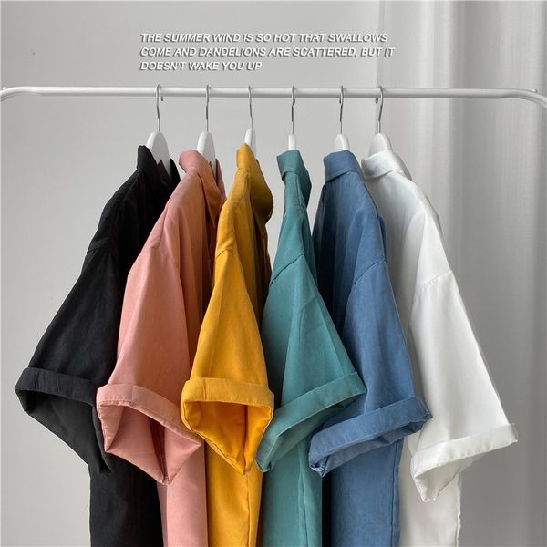 white short sleeve shirt youth solid color cotton ordinary loose casual shirt2021, White;black
white short sleeve shirt youth solid color cotton ordinary loose casual shirt2021, White;black