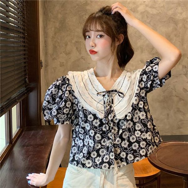women's blouses & shirts sweet summer clothing floral puff sleeve vintage preppy style loose crop lace up blusas mujer de moda 2021, White
women's blouses & shirts sweet summer clothing floral puff sleeve vintage preppy style loose crop lace up blusas mujer de moda 2021, White