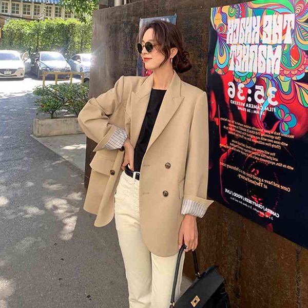 women spring loose blazer vintage business korean fashion double breasted blazers casual office lady chic jackets 210510, White;black
women spring loose blazer vintage business korean fashion double breasted blazers casual office lady chic jackets 210510, White;black