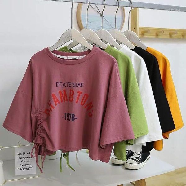 women's t-shirt 2021 short drawstring short-sleeved loose letter printing summer cropped casual crop top, White
women's t-shirt 2021 short drawstring short-sleeved loose letter printing summer cropped casual crop top, White