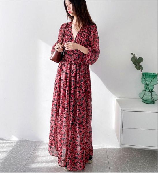 casual dresses spring and autumn v neck medium length floral dress long sleeve high waist chiffon, Black;gray
casual dresses spring and autumn v neck medium length floral dress long sleeve high waist chiffon, Black;gray
