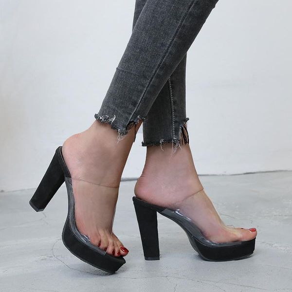 slippers woman summer peep toe sandals plus size transparent women fashion platform thick high heels shoes, Black
slippers woman summer peep toe sandals plus size transparent women fashion platform thick high heels shoes, Black