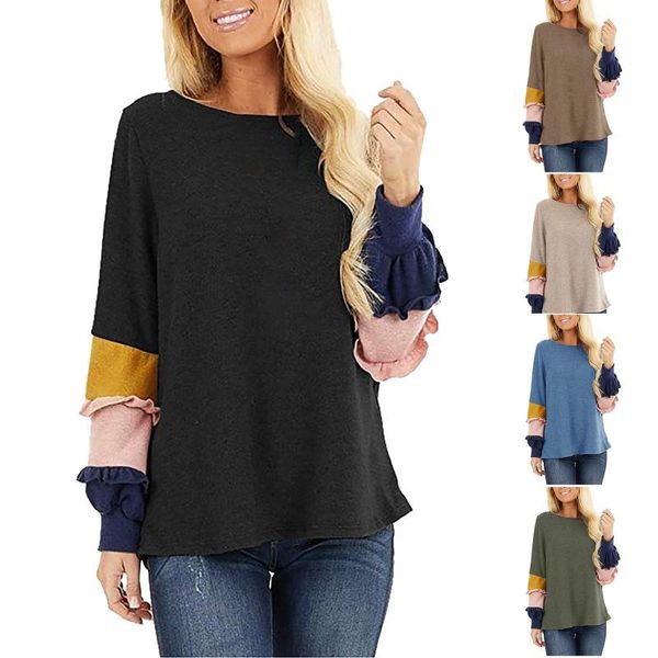 women's blouses & shirts fashion contrast stitching blouse shirt ruffled loose o-neck casual autumn winter ladies female women long sl, White
women's blouses & shirts fashion contrast stitching blouse shirt ruffled loose o-neck casual autumn winter ladies female women long sl, White