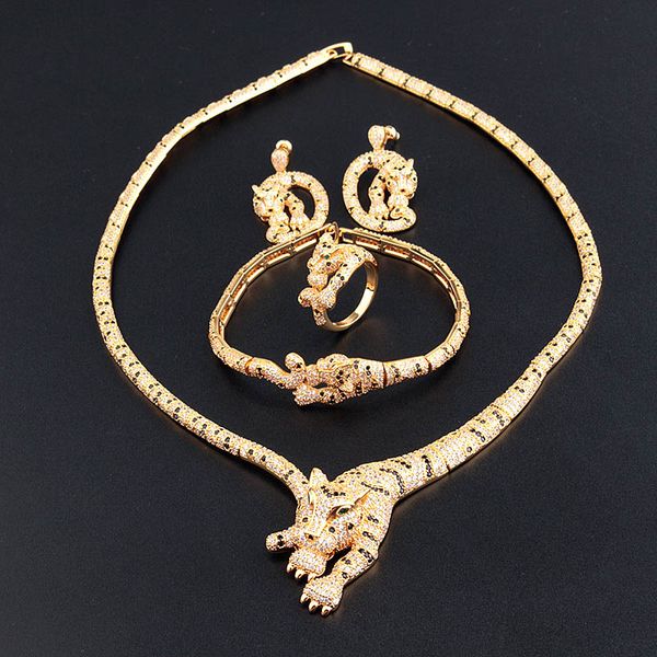 european and american luxury lying leopard bracelet necklace set ring earrings women's jewelry full diamond christmas gifts, Black
european and american luxury lying leopard bracelet necklace set ring earrings women's jewelry full diamond christmas gifts, Black