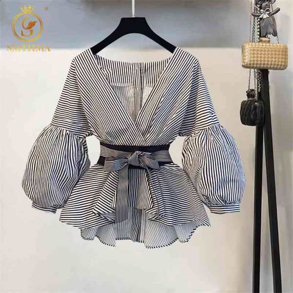 lantern sleeve summer blouse shirt women fashion korean style bow v-neck striped elegant 210520, White
lantern sleeve summer blouse shirt women fashion korean style bow v-neck striped elegant 210520, White