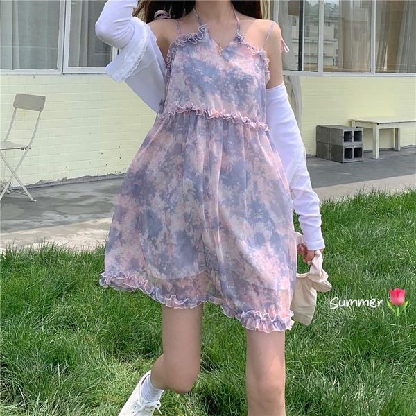 casual dresses korean chic summer girls a line sleeveless print floral mini suspender dress women ruffles slim vintage vestido de mujer, Black;gray 
casual dresses korean chic summer girls a line sleeveless print floral mini suspender dress women ruffles slim vintage vestido de mujer, Black;gray