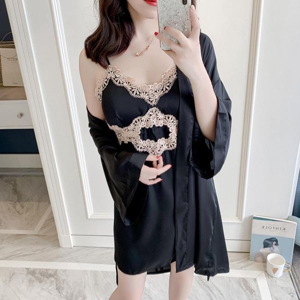 women's sleepwear black kimono bathrobe gown lady lace satin 2pcs nighty&robe suit intimate lingerie nightgown home clothes, Black;red
women's sleepwear black kimono bathrobe gown lady lace satin 2pcs nighty&robe suit intimate lingerie nightgown home clothes, Black;red