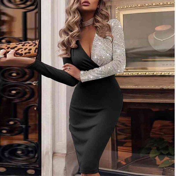 elegant patchwork deep v-neck long-sleeve womens dress sequin bodycon female hip package party, Black;gray
elegant patchwork deep v-neck long-sleeve womens dress sequin bodycon female hip package party, Black;gray