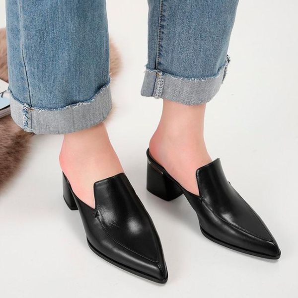 slippers 2021 spring fashion mules pointed toe chunky heel slides women's lazy shoes leather dress, Black
slippers 2021 spring fashion mules pointed toe chunky heel slides women's lazy shoes leather dress, Black