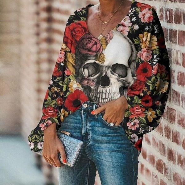 women's blouses & shirts women long sleeve v-neck fashion skull printed pullover casual loose spring autumn shirt blusas, White
women's blouses & shirts women long sleeve v-neck fashion skull printed pullover casual loose spring autumn shirt blusas, White