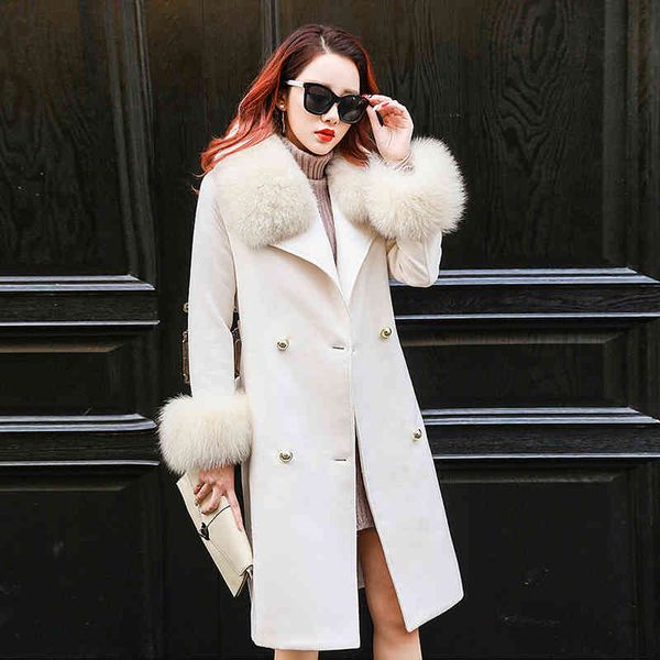 real fox fur collar sleeve hand-sewn fleece cashmere long female wool coat rf0165 201223, Black
real fox fur collar sleeve hand-sewn fleece cashmere long female wool coat rf0165 201223, Black