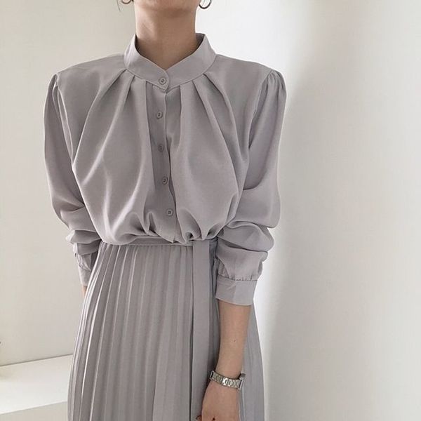 arrival of the south korea style long-sleeved dress fold design vintage elegant es 210427, Black;gray
arrival of the south korea style long-sleeved dress fold design vintage elegant es 210427, Black;gray