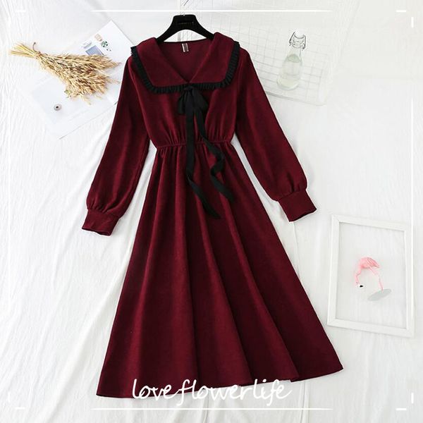 spring summer casual long sleeve corduroy dress fashion doll collar solid slim vintage dress elegant party vestidos 210521, Black;gray
spring summer casual long sleeve corduroy dress fashion doll collar solid slim vintage dress elegant party vestidos 210521, Black;gray