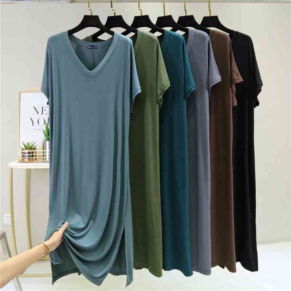 casual dresses v-neck short sleevwed modal long summer solid thin soft side split cotton jersey calf py62, Black;gray
casual dresses v-neck short sleevwed modal long summer solid thin soft side split cotton jersey calf py62, Black;gray