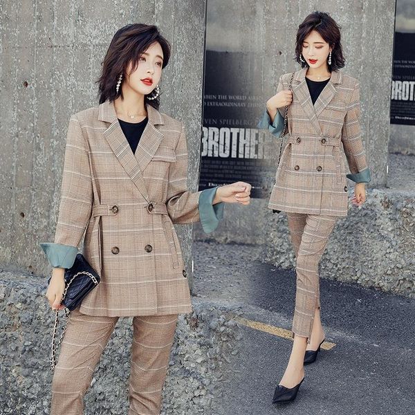 women's suits & blazers small suit female 2021 autumn slim slimming plaid nine points casual pants two sets of temperament clothing, White;black
women's suits & blazers small suit female 2021 autumn slim slimming plaid nine points casual pants two sets of temperament clothing, White;black