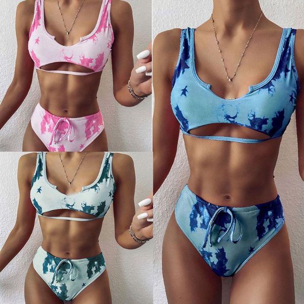 women gradient tie-dye print bikini set hollow out vest swimsuit high waisted drawstring thong bathing suit one-piece suits
women gradient tie-dye print bikini set hollow out vest swimsuit high waisted drawstring thong bathing suit one-piece suits