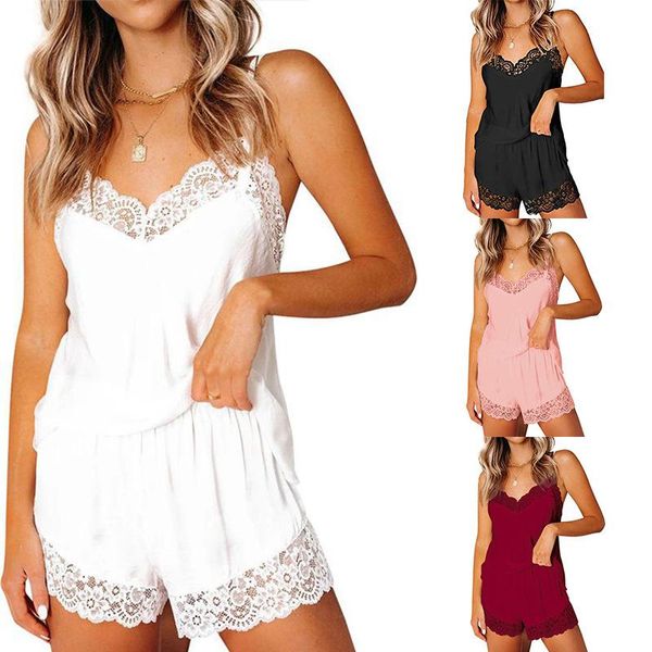 women's shorts 2021 spring and summer spaghetti strapv collar + lace patchwork home wear pajamas, White;black
women's shorts 2021 spring and summer spaghetti strapv collar + lace patchwork home wear pajamas, White;black