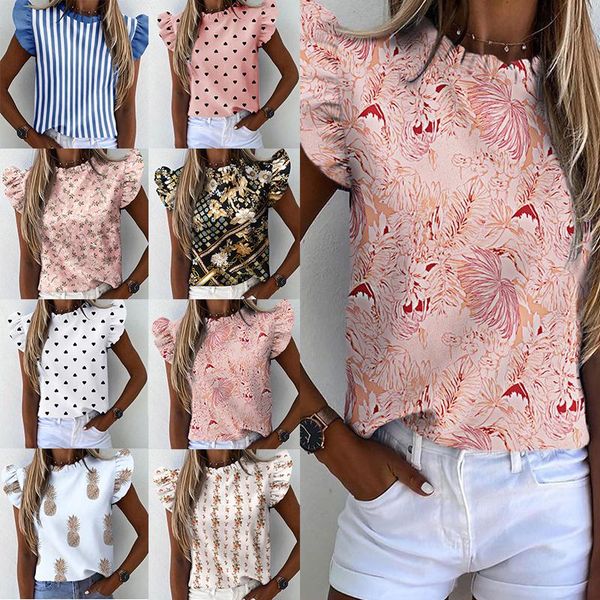 women's blouses & shirts daisy pineapple print ruffle blouse office lady 2021 summer short sleeve slim women o-neck, White
women's blouses & shirts daisy pineapple print ruffle blouse office lady 2021 summer short sleeve slim women o-neck, White