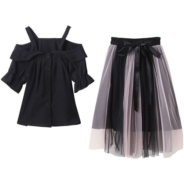 Summer Teenage Girls Clothing Sets Kids Black Chiffon Off Shoulder Blosues and Mesh Skirts Set Suits 2022 Children Girl Clothes
Summer Teenage Girls Clothing Sets Kids Black Chiffon Off Shoulder Blosues and Mesh Skirts Set Suits 2022 Children Girl Clothes