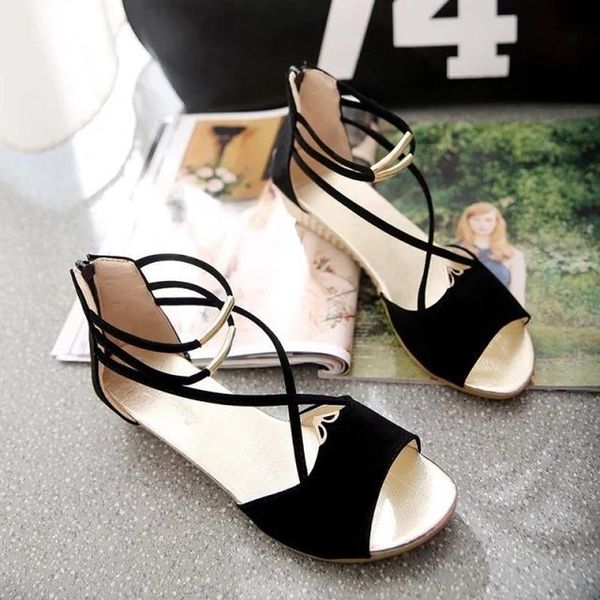 sandals style wedge fashionable and comfortable straps solid color round toe simple low-heeled women, Black 
sandals style wedge fashionable and comfortable straps solid color round toe simple low-heeled women, Black