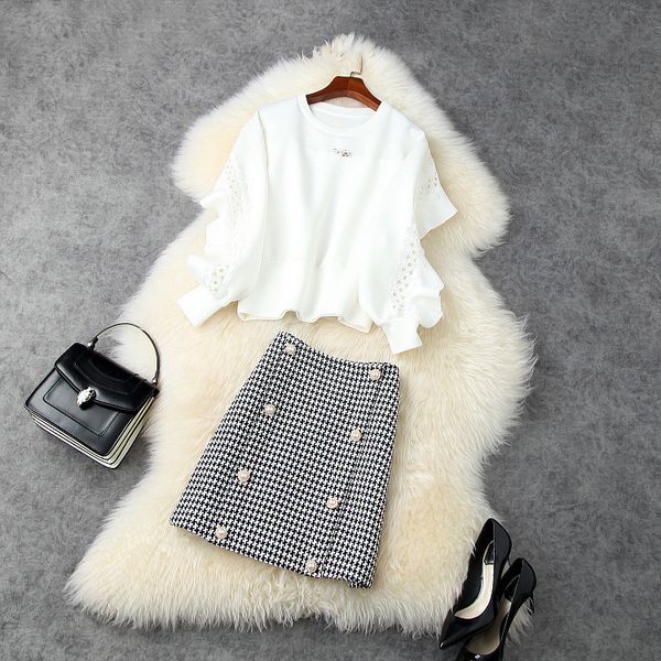 two piece dress european and american women's wear winter style hollowed-out long sleeve hoodie tweed button skirt fashion suits h1yn, White
two piece dress european and american women's wear winter style hollowed-out long sleeve hoodie tweed button skirt fashion suits h1yn, White