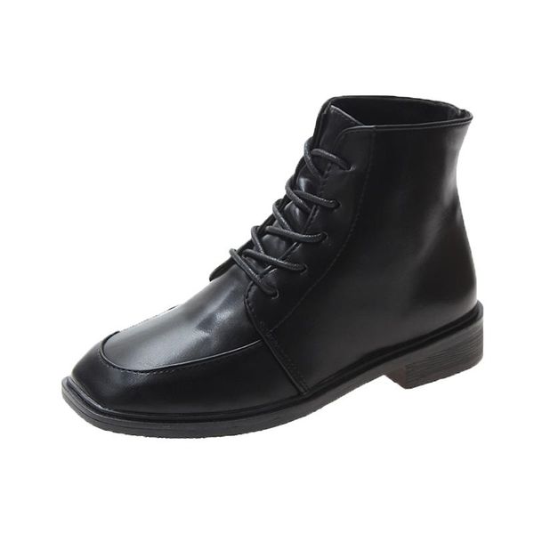 boots winter women's shoes 2021 flat female british wind plus velvet korean version square head short boots., Black
boots winter women's shoes 2021 flat female british wind plus velvet korean version square head short boots., Black