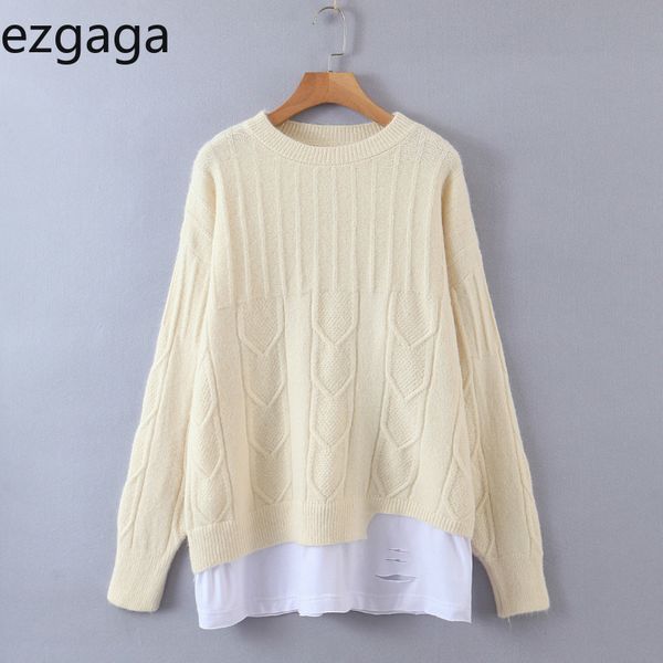 ezgaga sweater pullover women autumn winter new o-neck patchwork ladies knit loose outwear fashion jumper streetwear 210430, White;black
ezgaga sweater pullover women autumn winter new o-neck patchwork ladies knit loose outwear fashion jumper streetwear 210430, White;black