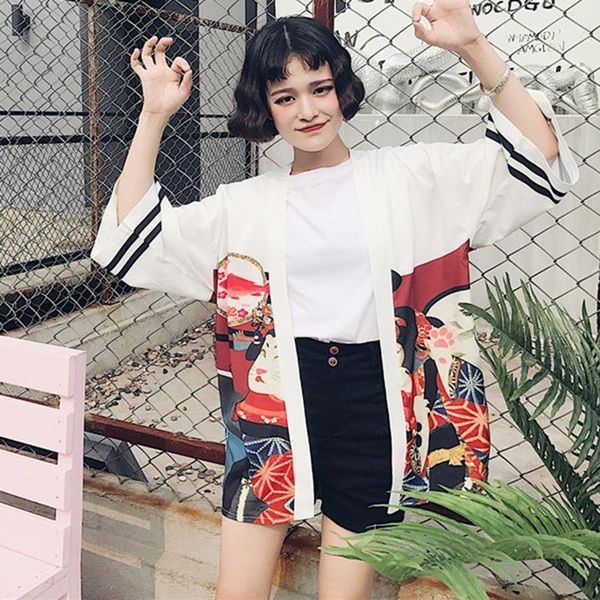 women's blouses & shirts women japanese style blouse cardigan kimono ladies summer print loose sunscreen, White
women's blouses & shirts women japanese style blouse cardigan kimono ladies summer print loose sunscreen, White