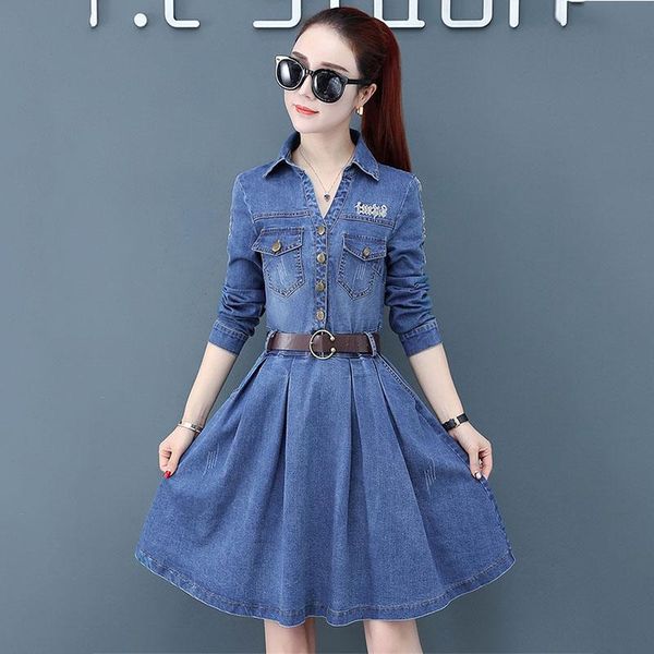 women denim dress autumn female mid-length casual cowboy dresses women's long sleeve plus size lady vestidos, Black;gray
women denim dress autumn female mid-length casual cowboy dresses women's long sleeve plus size lady vestidos, Black;gray