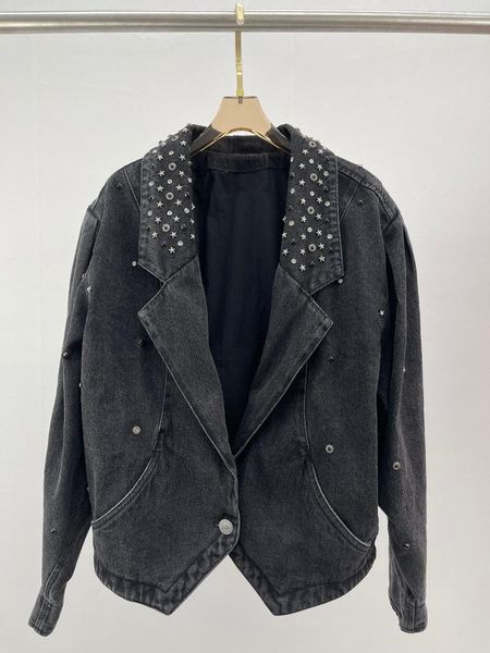 women's jackets autumn lapel collar with rivets studs beaded drop shoulder long sleeves oversized coat one button woman washed denim ja, Black;brown
women's jackets autumn lapel collar with rivets studs beaded drop shoulder long sleeves oversized coat one button woman washed denim ja, Black;brown