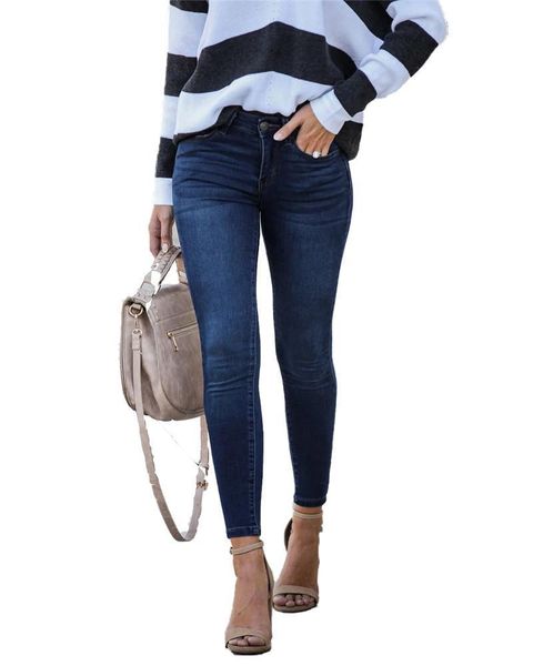 mom mid waist high elastic women jeans plus size washed denim skinny pencil pants, Blue
mom mid waist high elastic women jeans plus size washed denim skinny pencil pants, Blue
