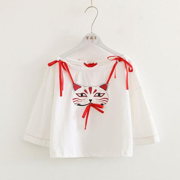 women's t-shirt szblaze 2021 summer cute cat print long-sleeved bow-knot flare sleeve female short shirt girls kawaii top, White
women's t-shirt szblaze 2021 summer cute cat print long-sleeved bow-knot flare sleeve female short shirt girls kawaii top, White