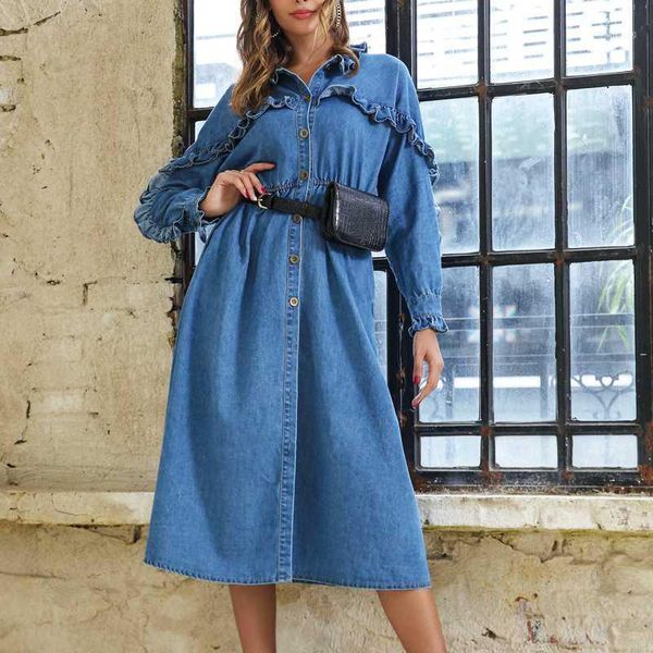 casual dresses elegant autumn winter long sleeve denim female stitching ruffled dress vestidos vintage large split-fork women's long dr, Black;gray
casual dresses elegant autumn winter long sleeve denim female stitching ruffled dress vestidos vintage large split-fork women's long dr, Black;gray