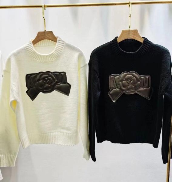 fall winter wool cotton knitted camellia flower crop jumper sweater pullover basic women's sweaters, White;black
fall winter wool cotton knitted camellia flower crop jumper sweater pullover basic women's sweaters, White;black