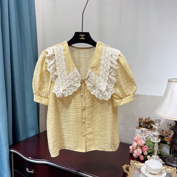 2021 summer korean style sweet blouse exquisite lace large collar v-neck puff sleeve organza doll collar shirt for women, White
2021 summer korean style sweet blouse exquisite lace large collar v-neck puff sleeve organza doll collar shirt for women, White