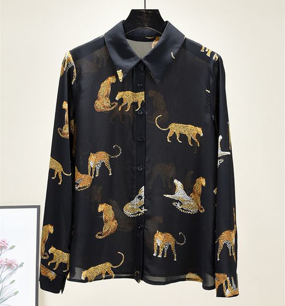 women's blouses & shirts 2021 spring chiffon high-quality animal black printing c782, White
women's blouses & shirts 2021 spring chiffon high-quality animal black printing c782, White