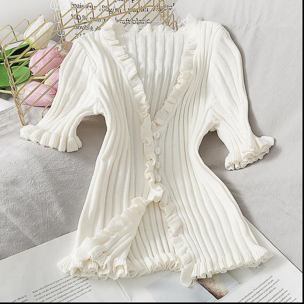 heliar women shirt summer knitted blouse long sleeve solid ruffles hem buttons woman womens and blouses, White
heliar women shirt summer knitted blouse long sleeve solid ruffles hem buttons woman womens and blouses, White