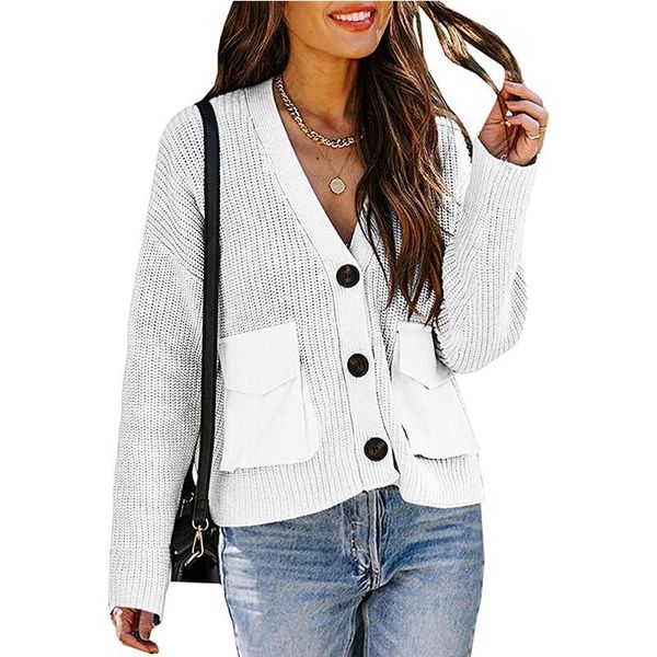 women's knits & tees casual pockets sweater women long sleeve buttons v-neck sweaters 2021 autumn winter loose knitted cardigan jumpers, White
women's knits & tees casual pockets sweater women long sleeve buttons v-neck sweaters 2021 autumn winter loose knitted cardigan jumpers, White