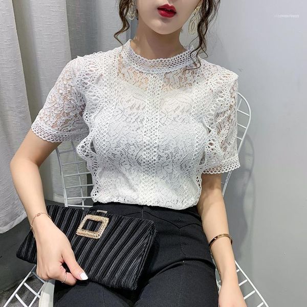 women's blouses & shirts women lace hollow out elegant turtle neck blouse solid half sleeves 2021 summer embroidery patchwork blusas1, White
women's blouses & shirts women lace hollow out elegant turtle neck blouse solid half sleeves 2021 summer embroidery patchwork blusas1, White