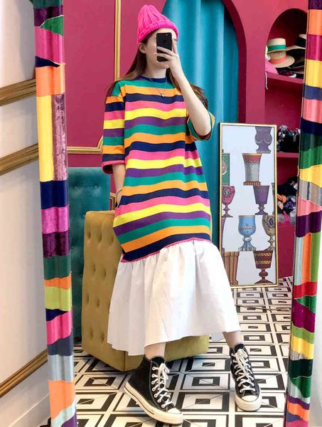 spring korea chic sweet rainbow colorful striped ruffles women summer half sleeve long t-shirt female cotton street dress, Black;gray
spring korea chic sweet rainbow colorful striped ruffles women summer half sleeve long t-shirt female cotton street dress, Black;gray
