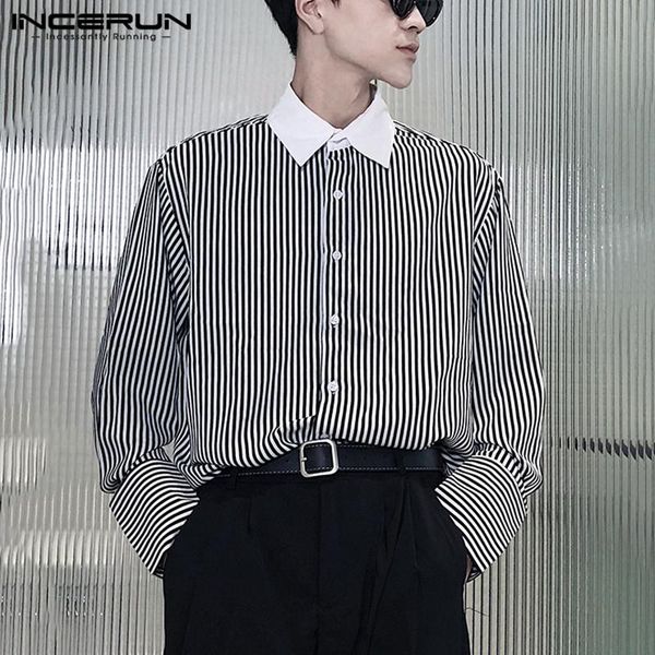 men turn down collar blouse fashion striped long sleeve shirts leisure patchwork camisa casual button streetwear men's, White;black
men turn down collar blouse fashion striped long sleeve shirts leisure patchwork camisa casual button streetwear men's, White;black
