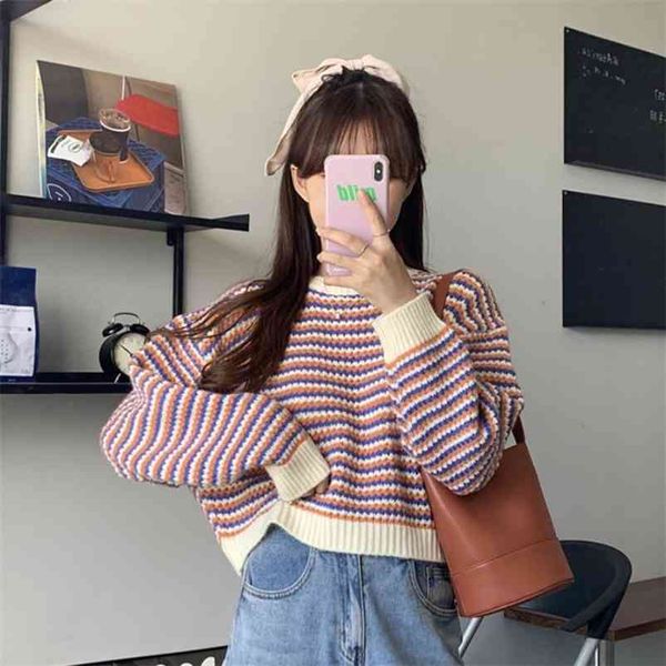 women knitted sweater spring autumn vintage striped crop sweaters ladies long sleeve loose casual chic korean pullover 210517, White;black
women knitted sweater spring autumn vintage striped crop sweaters ladies long sleeve loose casual chic korean pullover 210517, White;black